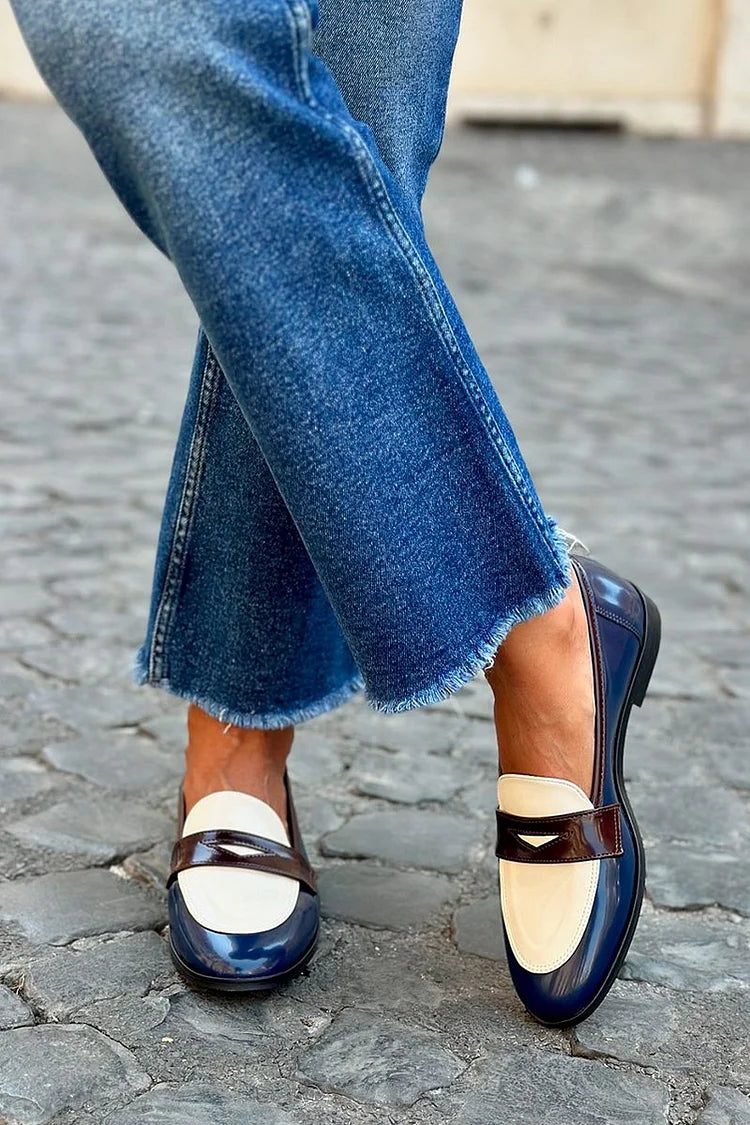MOCASINES BICOLOR CON BANDA BRILLANTE