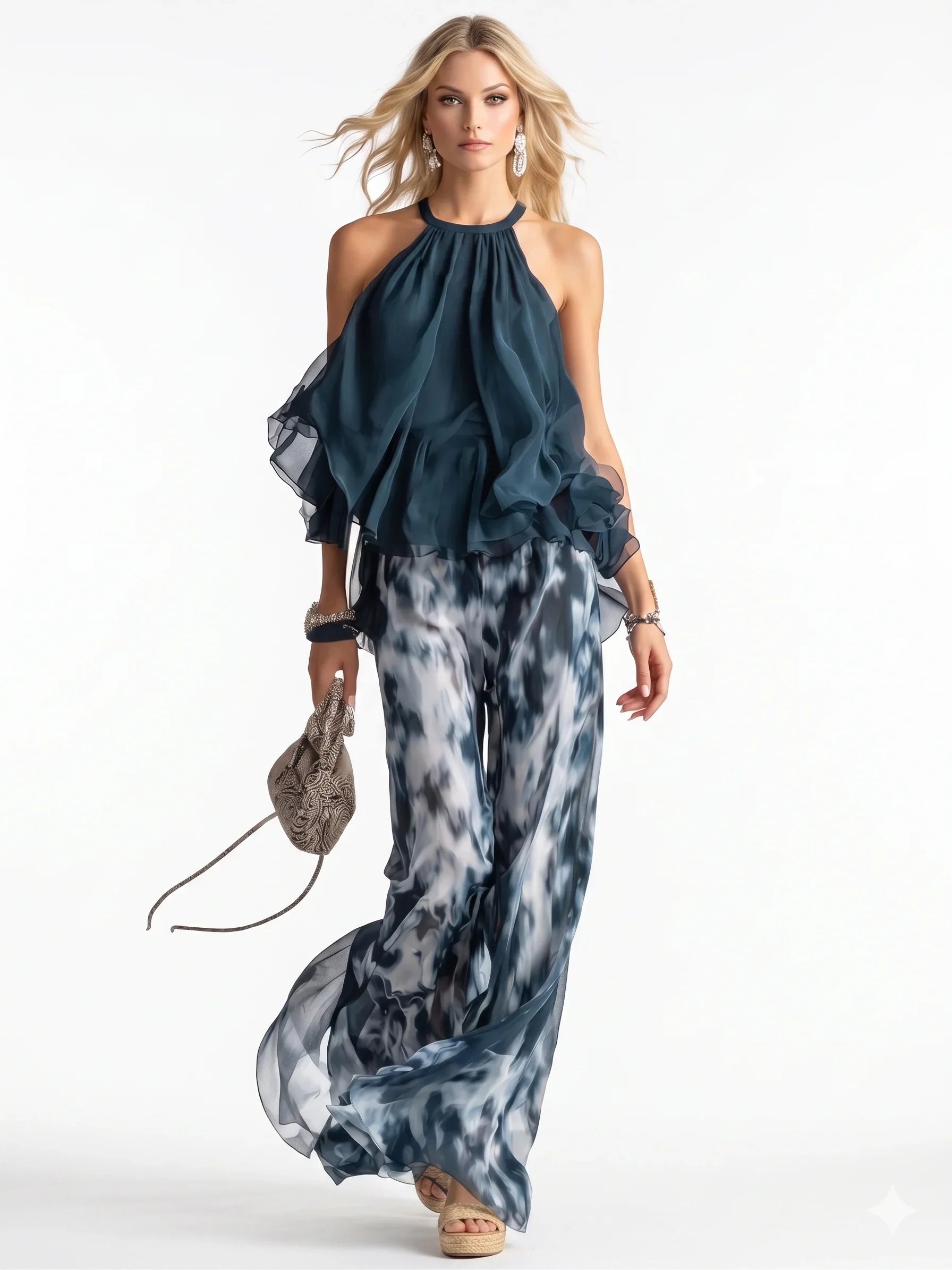 ELEGANTE TRAJE DE DOS PIEZAS DE GASA