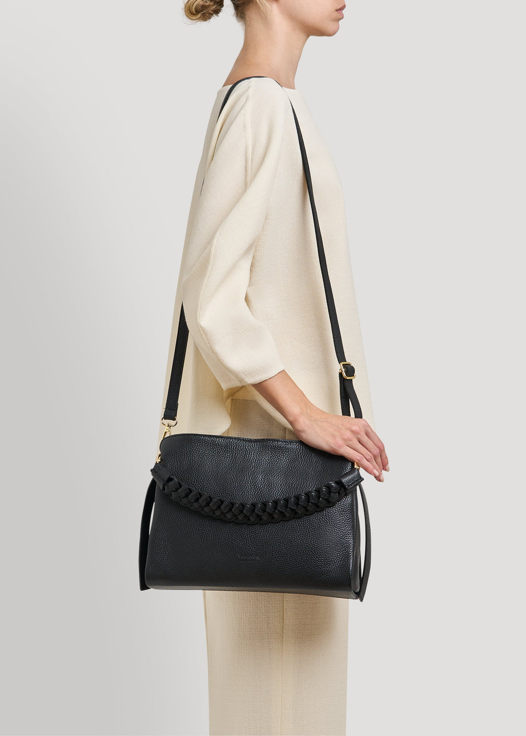 Bolso Braid de piel Dollaro Negro