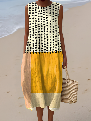 Vestido midi Leah™ con bloques de color y estampado de lunares