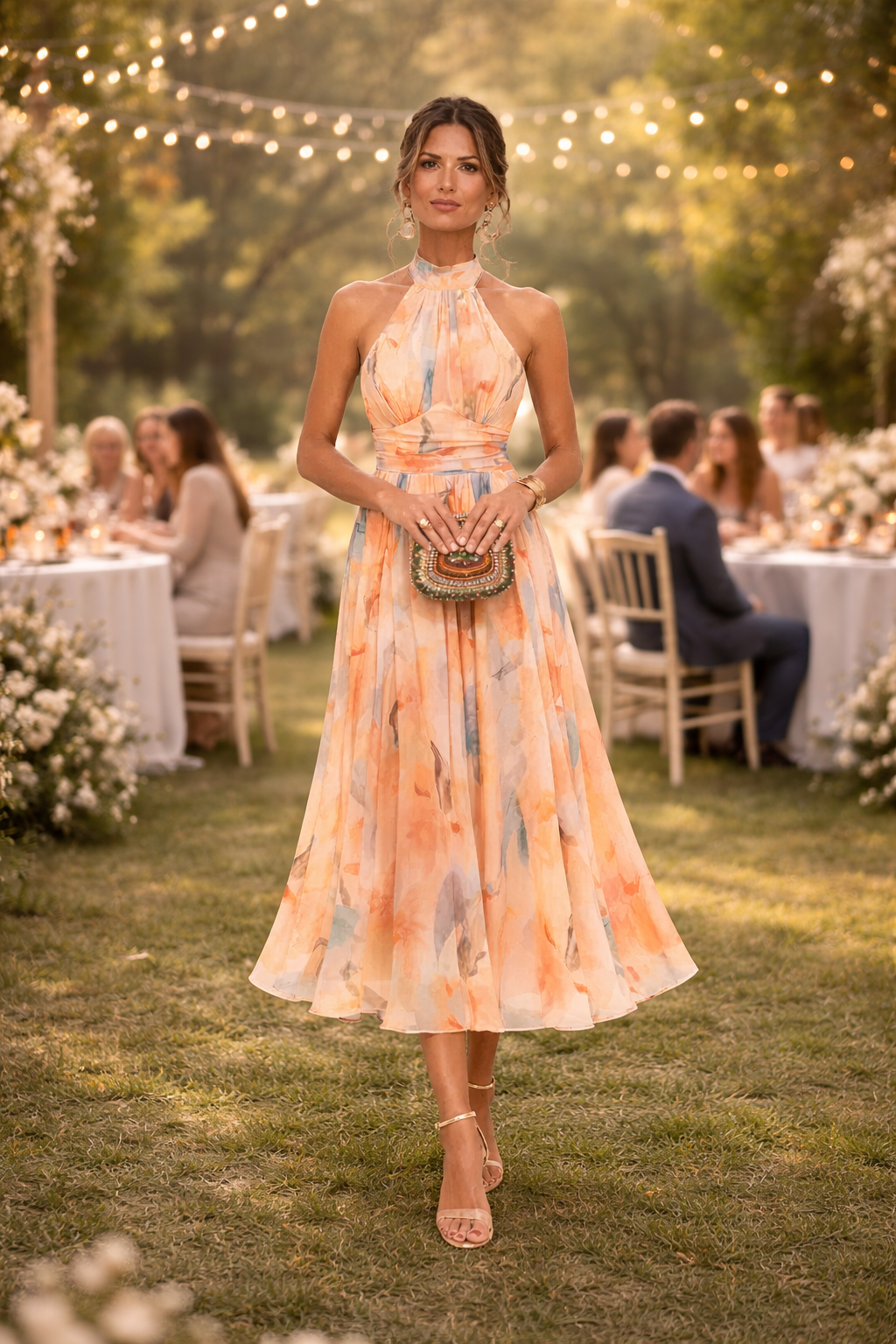 SKY™ | Vestido de Cuello Halter con Estampado de Acuarela