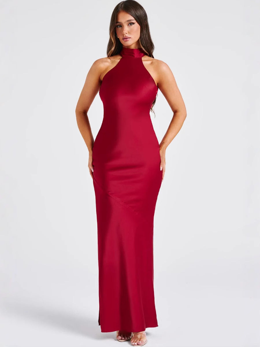 ZEYNEP | Robe longue en satin élégante à col montant