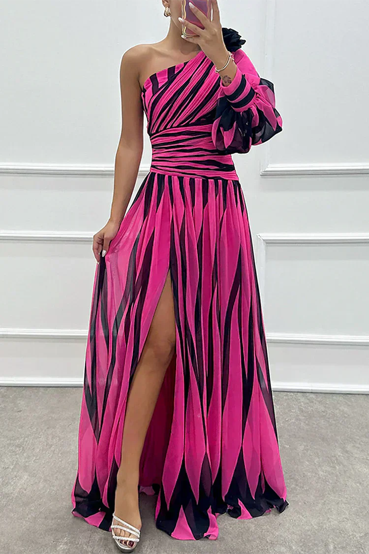 Hazel™ | Elegante vestido largo a rayas con hombros descubiertos