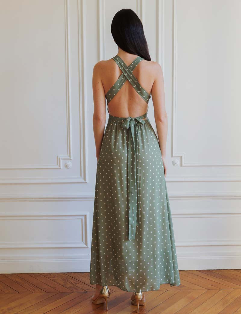 Vestido verde oliva con lunares Orlina