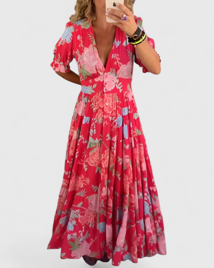 Minelda – Vestido floral con escote en V