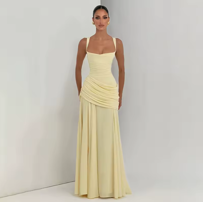 Vestido Sirena Amarillo™ — Tirantes finos y espalda al descubierto