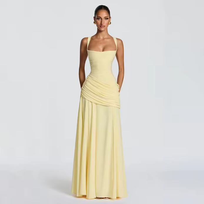 Vestido Sirena Amarillo™ — Tirantes finos y espalda al descubierto
