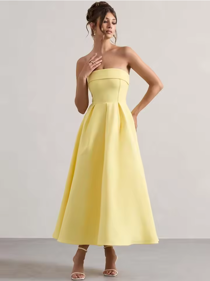 Aura Allure Lemon Bandeau Midi Dress