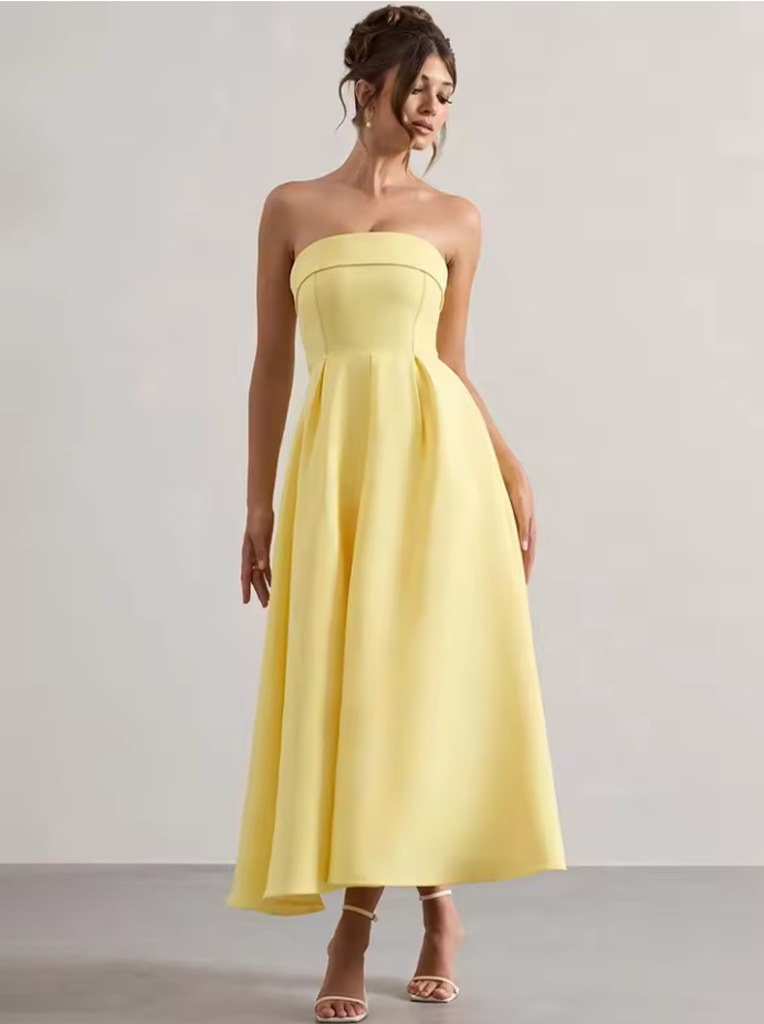 Aura Allure Lemon Bandeau Midi Dress