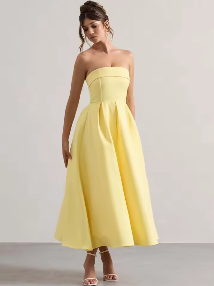 Aura Allure Lemon Bandeau Midi Dress