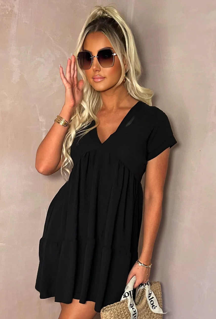 Robe de jour smockée à volants et col en V « Keep Me Cute » couleur kaki