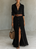 Giulia | Abito lungo in lino elegante nero