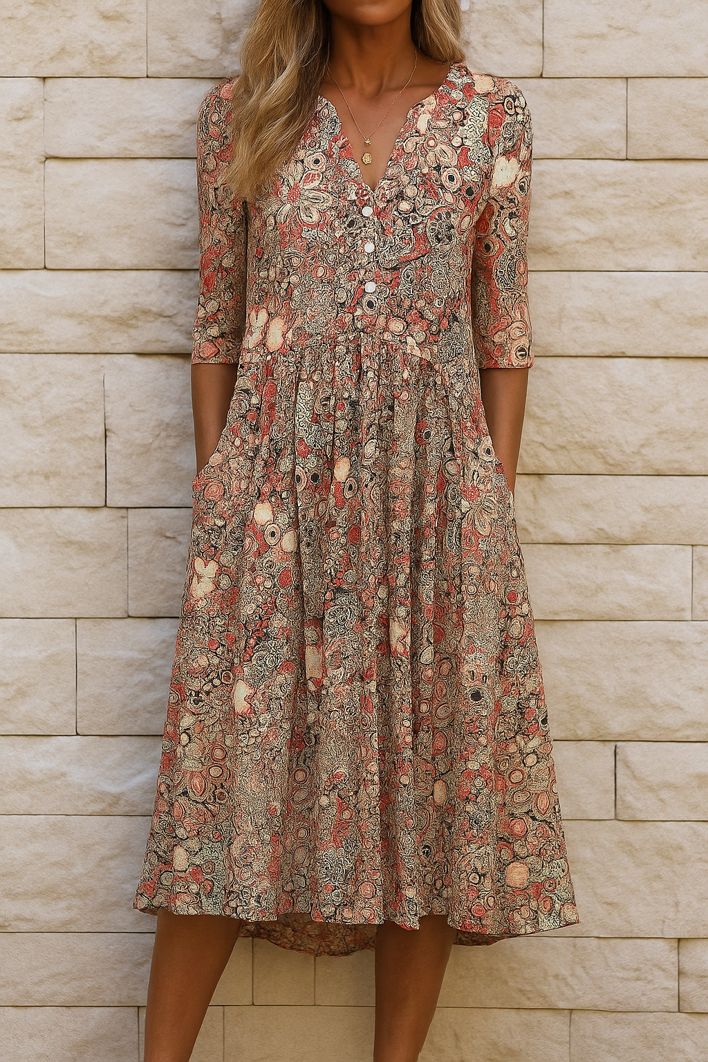 Elise | Vestido midi estampado con escote en V