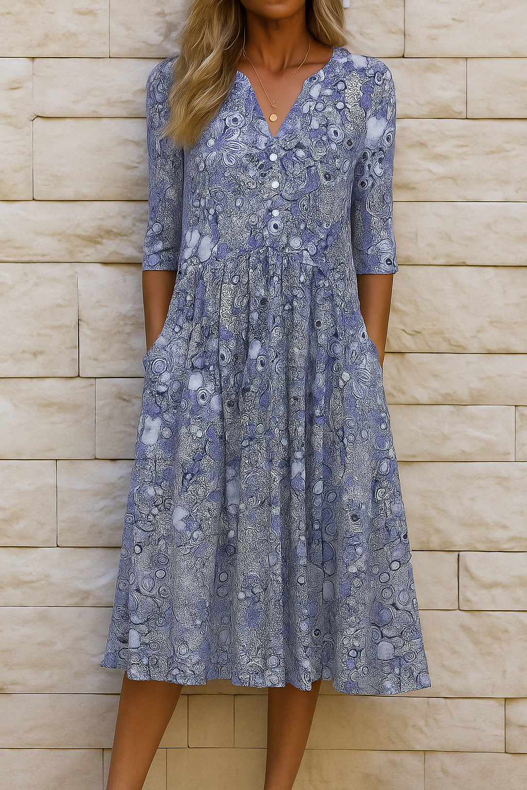 Elise | Robe midi imprimée à col en V