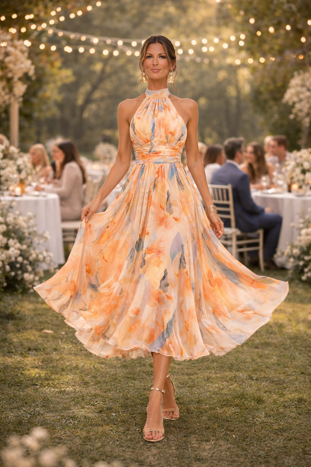 SKY™ | Vestido de Cuello Halter con Estampado de Acuarela