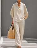 Mariel | Ensemble en coton et lin, manches chauve-souris, pantalon large