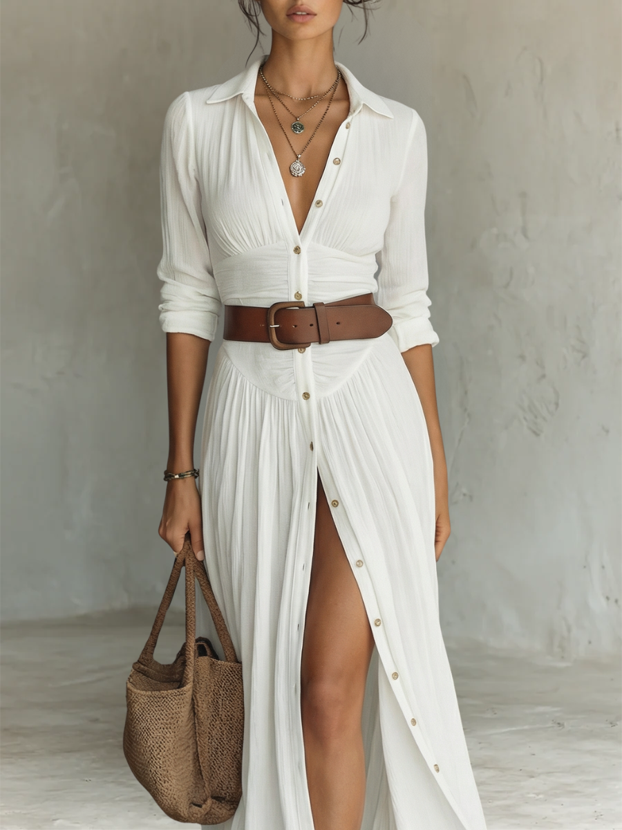 Giulia | Robe longue élégante en lin blanc