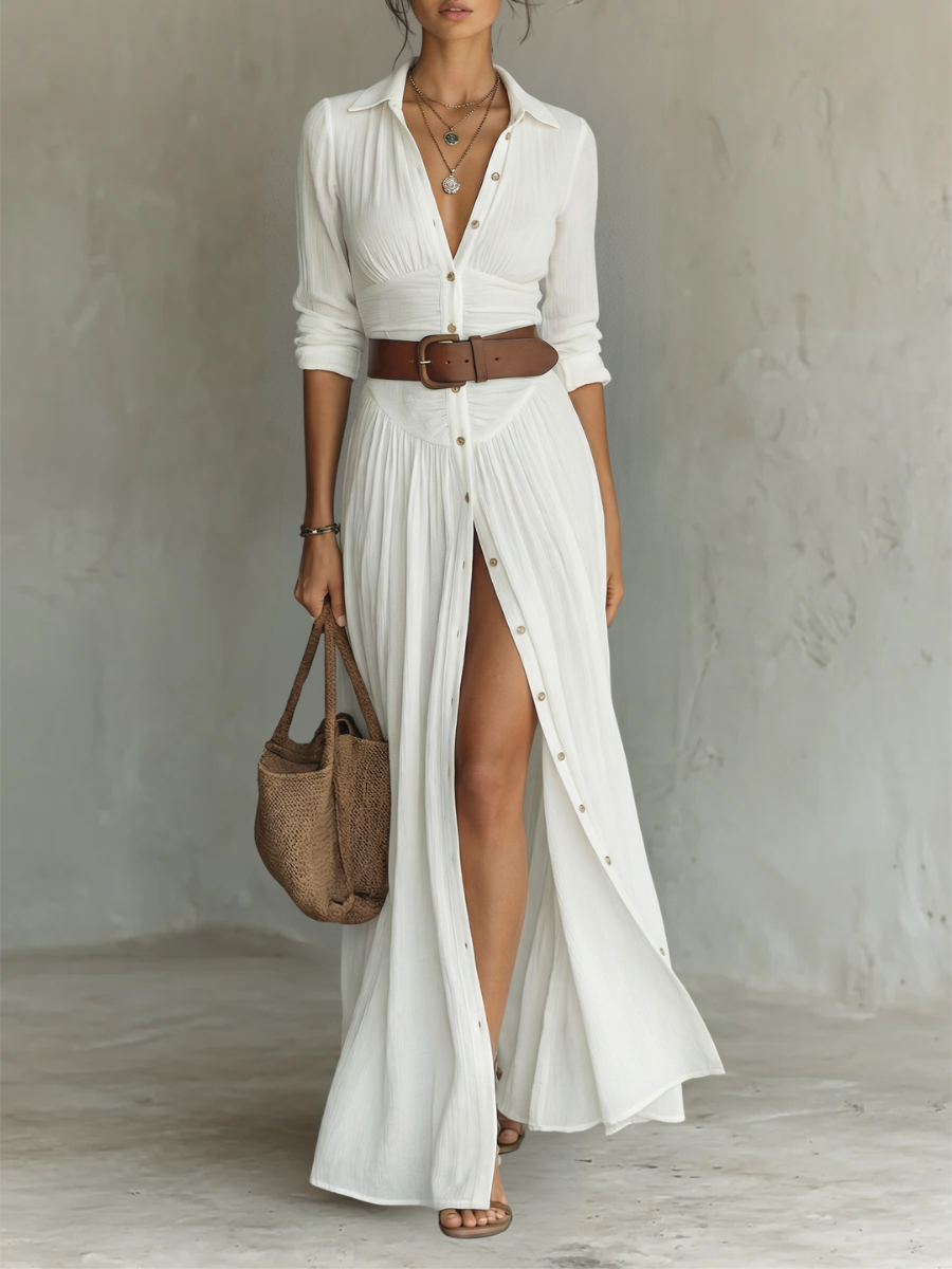 Giulia | Robe longue élégante en lin blanc