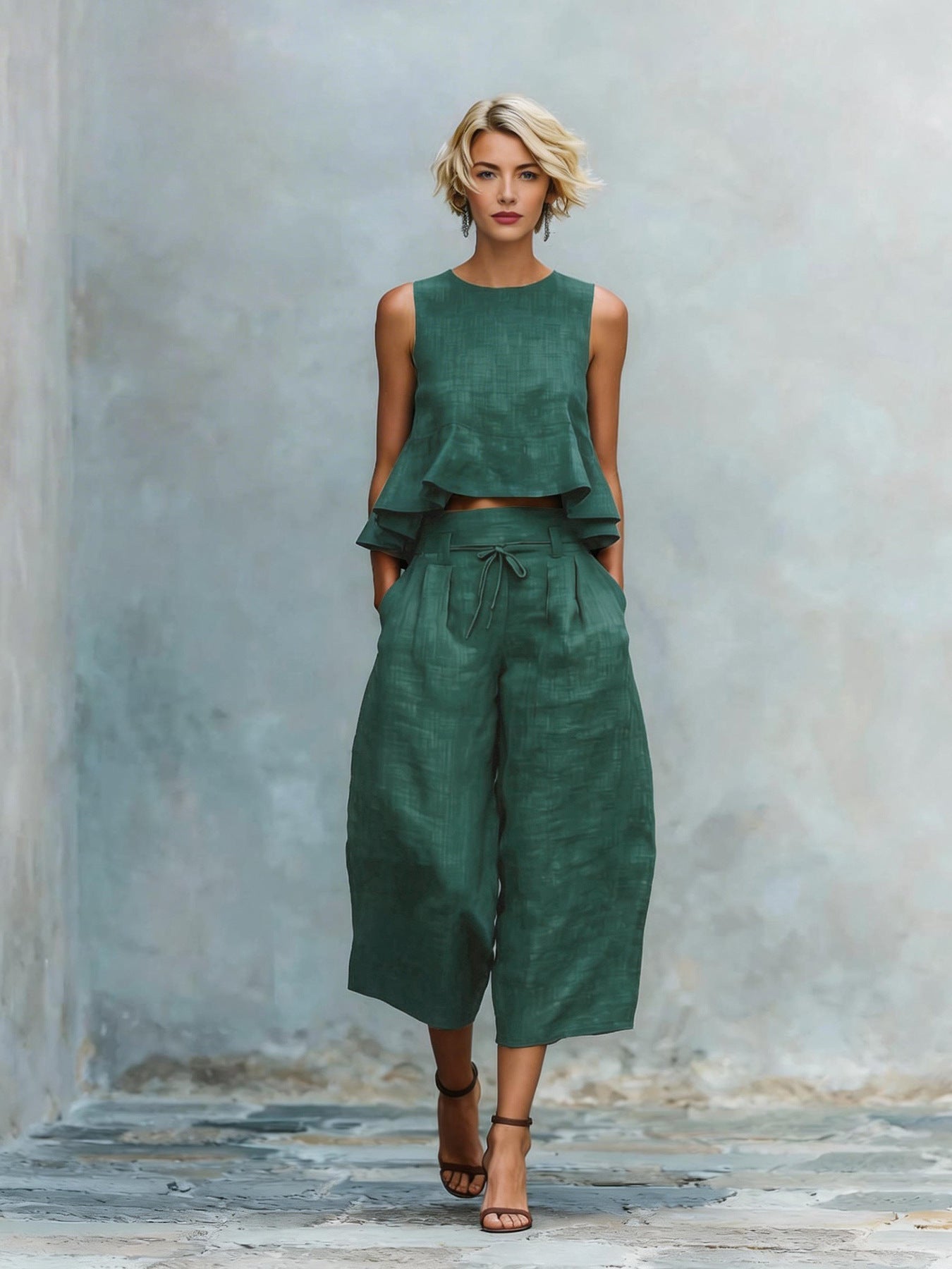 ENSEMBLE DEUX PIÈCES POUR FEMME AVEC BAS À VOLANTS