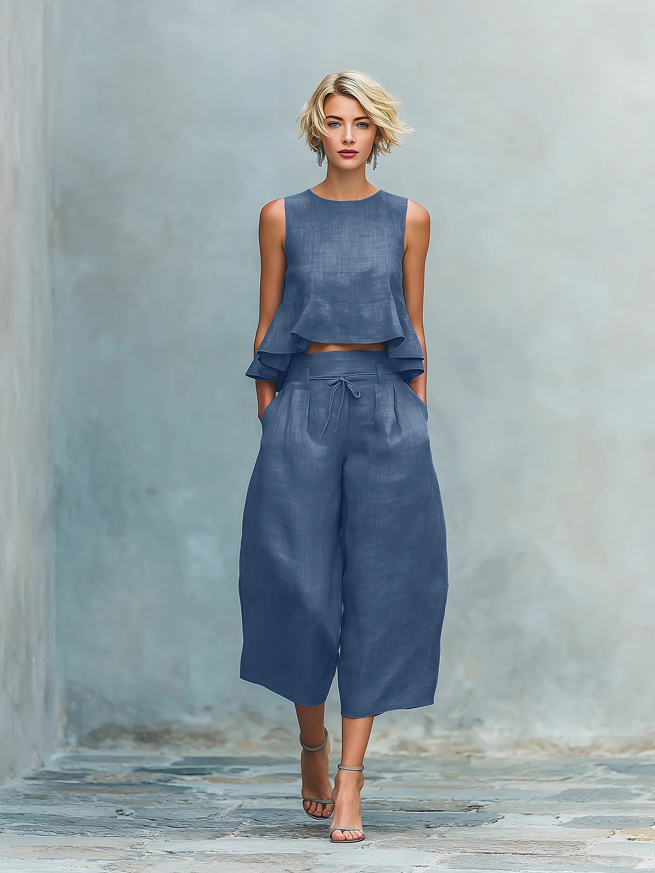 ENSEMBLE DEUX PIÈCES POUR FEMME AVEC BAS À VOLANTS