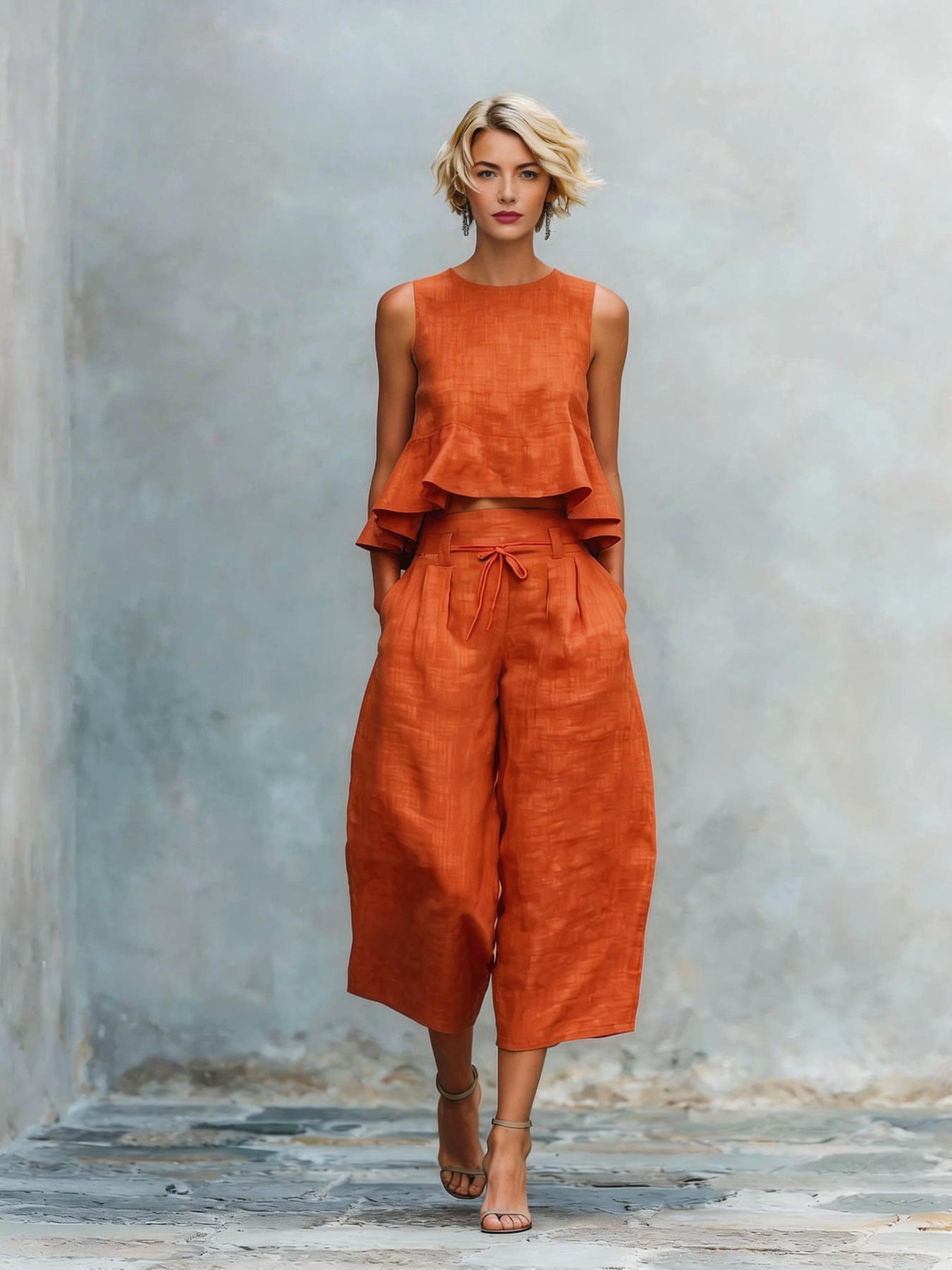ENSEMBLE DEUX PIÈCES POUR FEMME AVEC BAS À VOLANTS