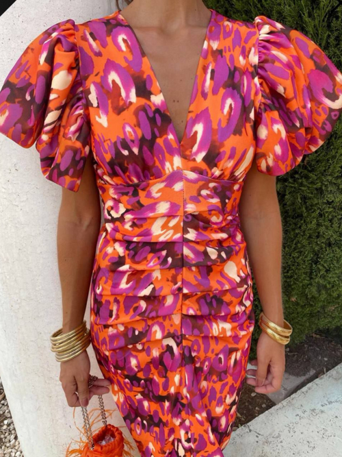 Amelia™ | Robe midi plissée aux couleurs vives