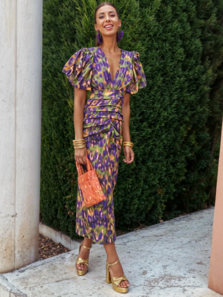 Amelia™ | Robe midi plissée aux couleurs vives
