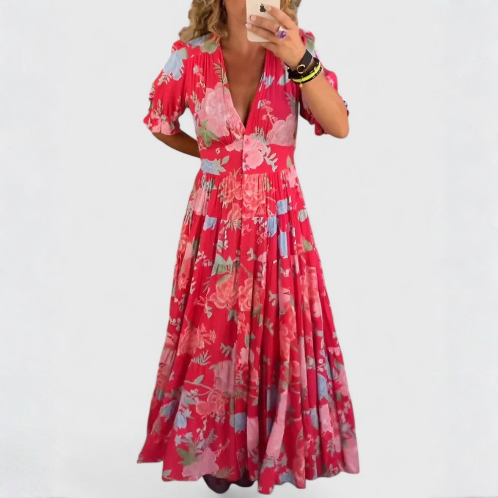 Minelda – Vestido floral con escote en V