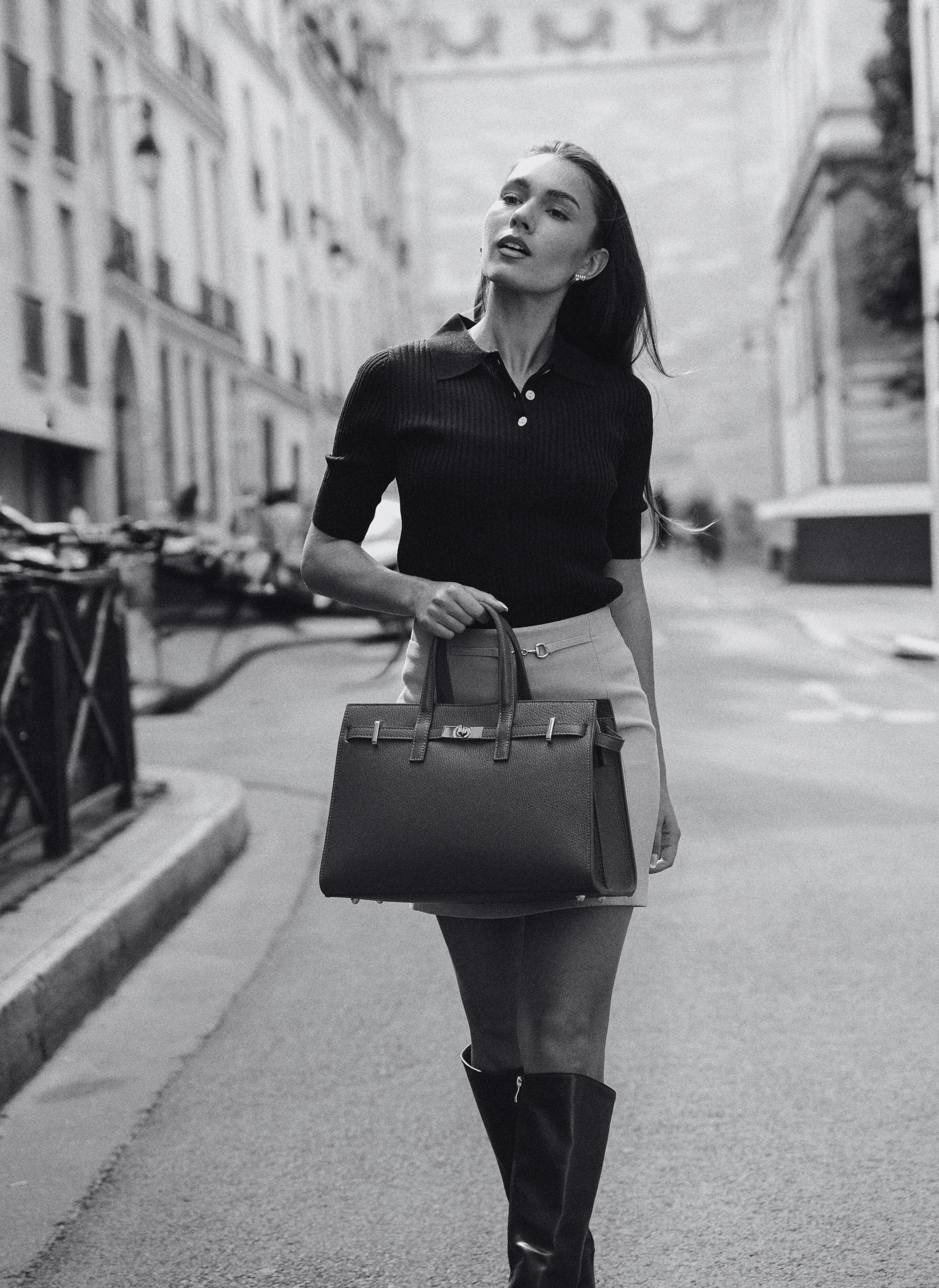 Bolso Sveva de piel Togo negro