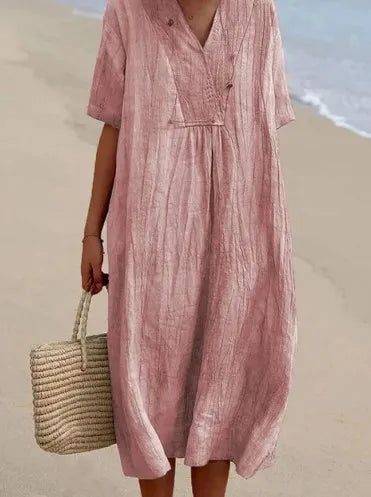 Sandra | Robe décontractée en lin texturé avec encolure en V