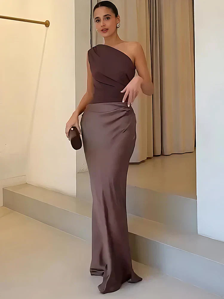Luna™ | Vestido largo de satén con abertura