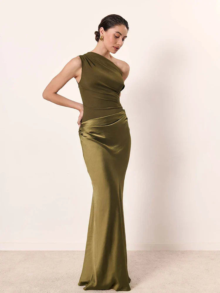 Luna™ | Vestido largo de satén con abertura