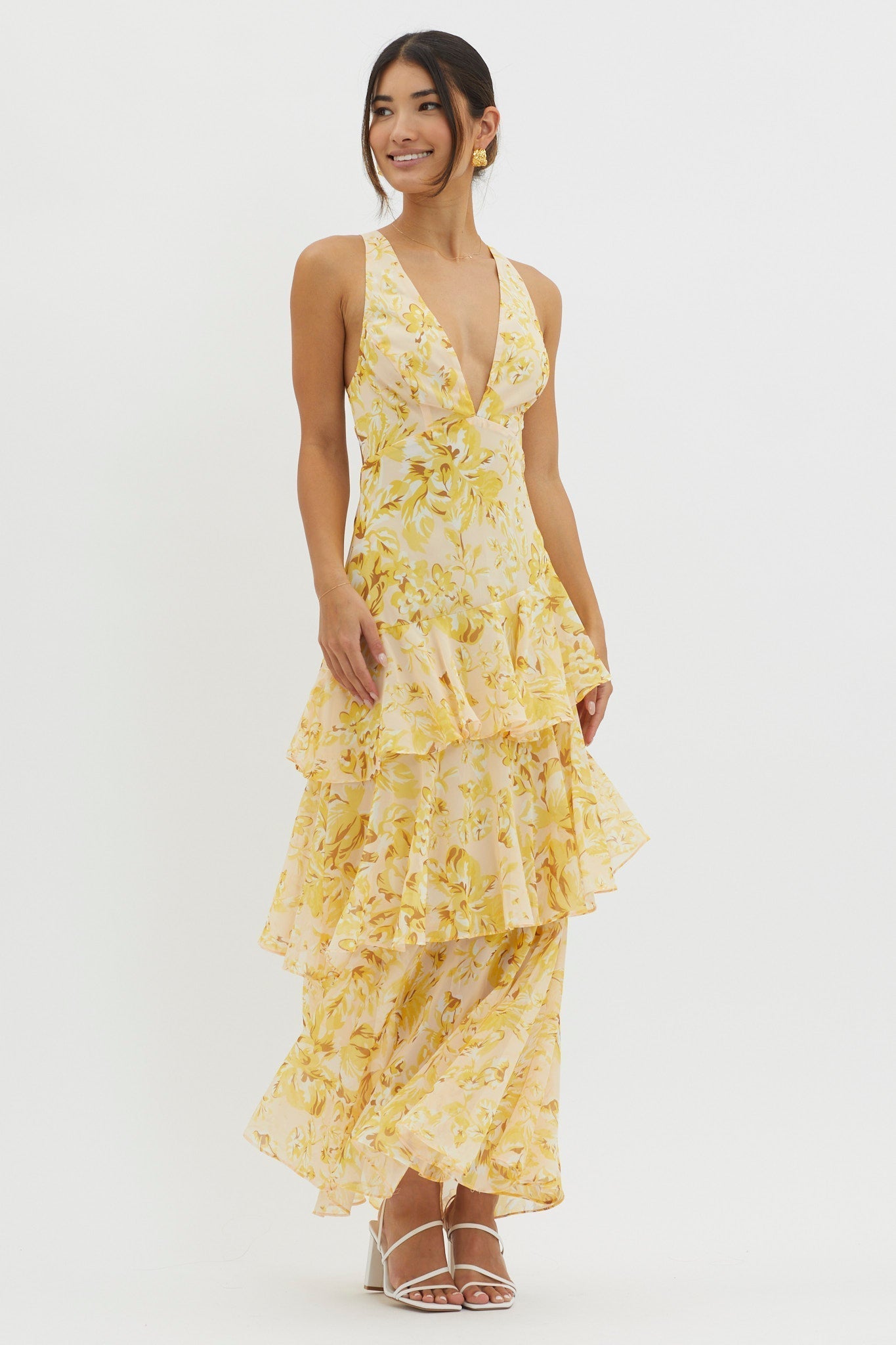 LISA | Robe longue à volants fleuris
