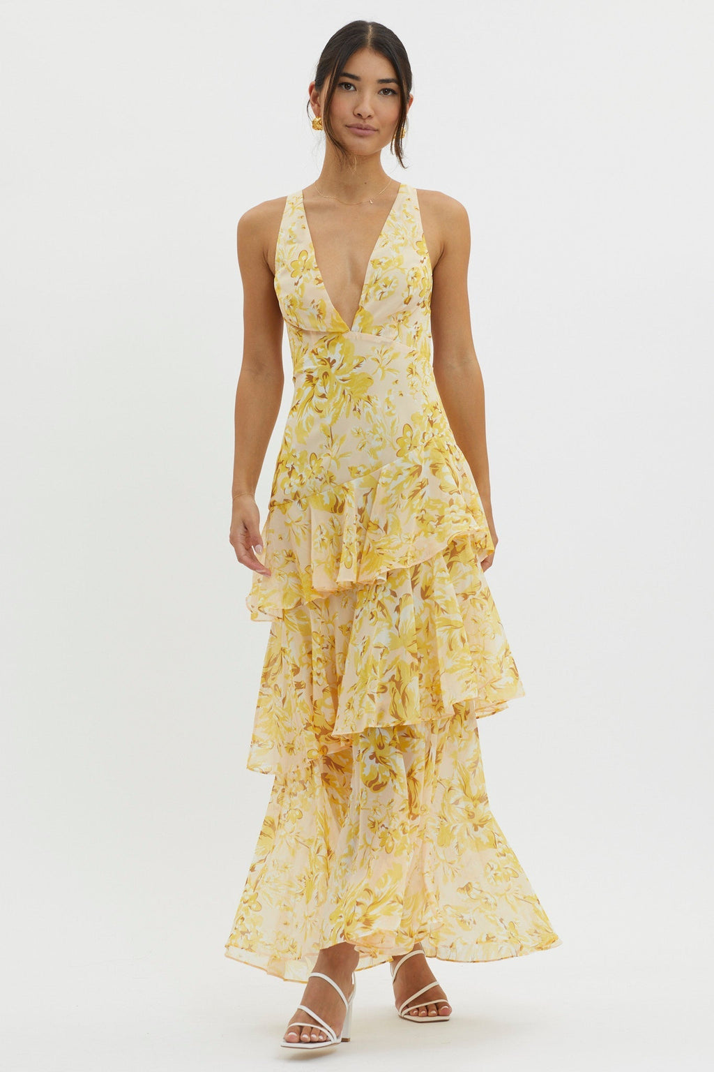 LISA | Vestido largo con volantes florales
