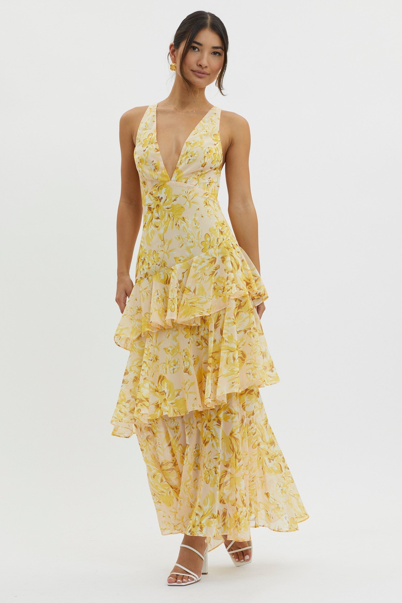 LISA | Vestido largo con volantes florales