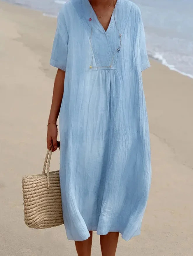 Sandra | Robe décontractée en lin texturé avec encolure en V
