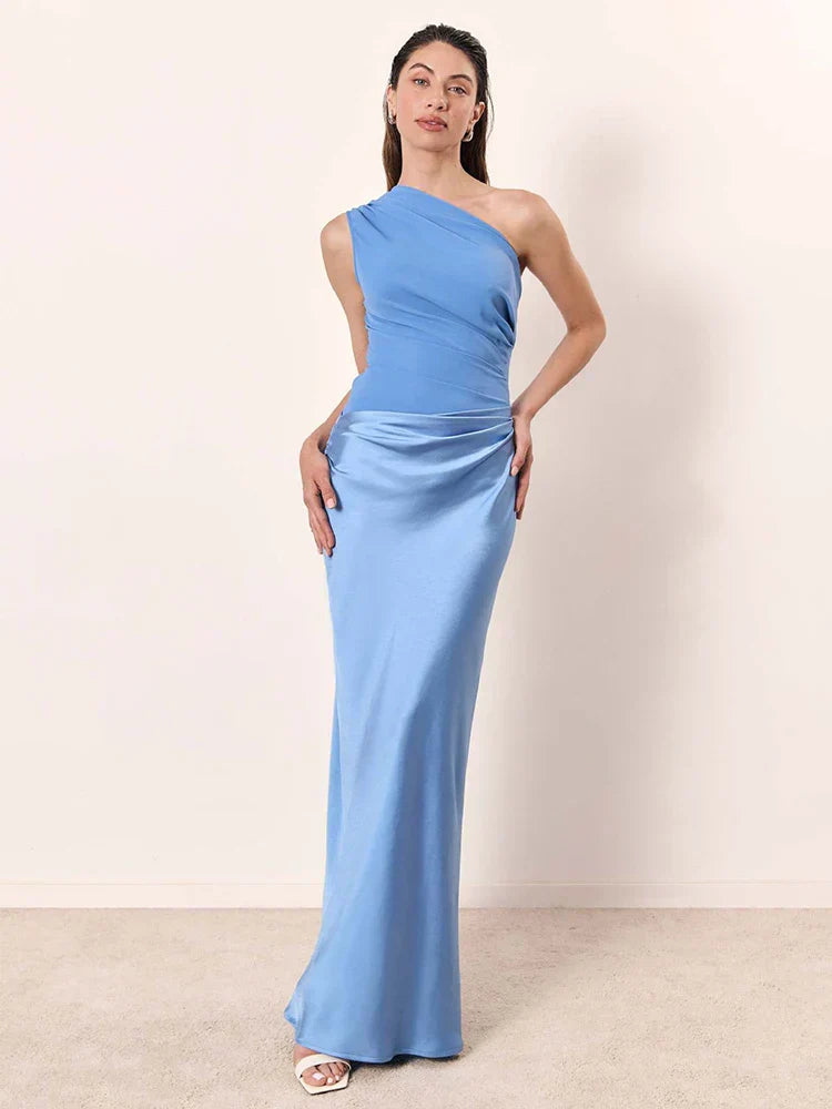 Luna™ | Vestido largo de satén con abertura