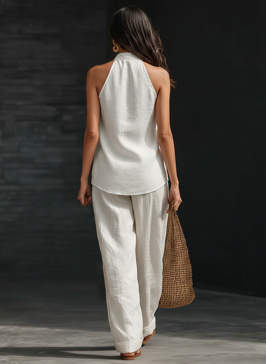 ZOE™ | CONJUNTO SIN MANGAS CON PANTALÓN ANCHO EN CREMA
