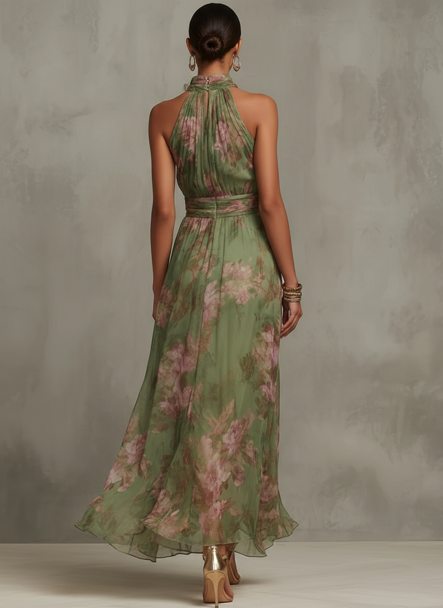 Livia | Robe longue à col halter et imprimé floral