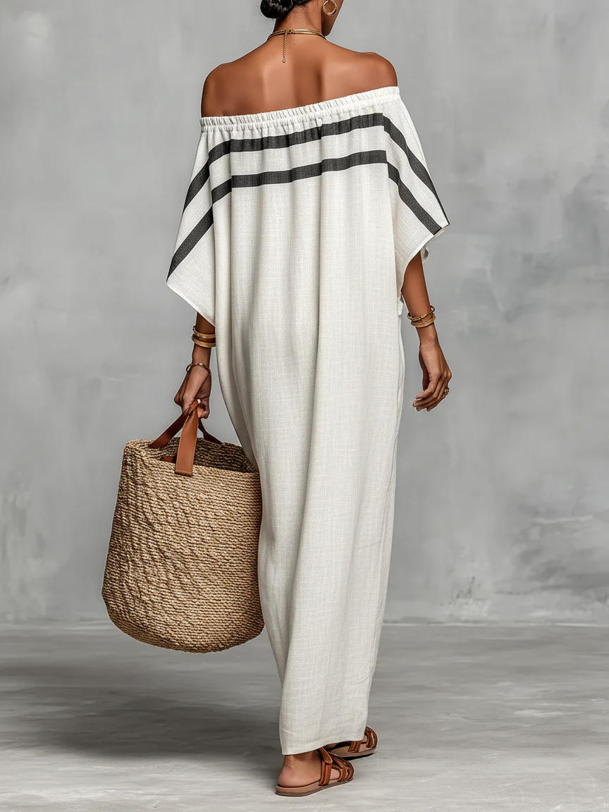 AVELINE™ | VESTIDO MAXI BARDOT CON MANGAS MURCIÉLAGO