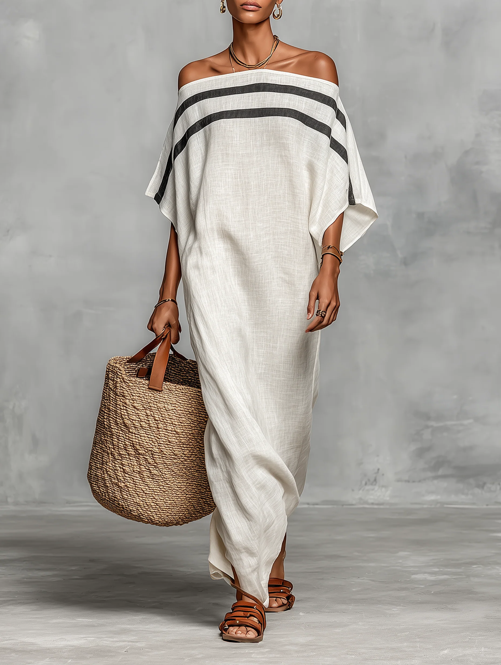 AVELINE™ | VESTIDO MAXI BARDOT CON MANGAS MURCIÉLAGO