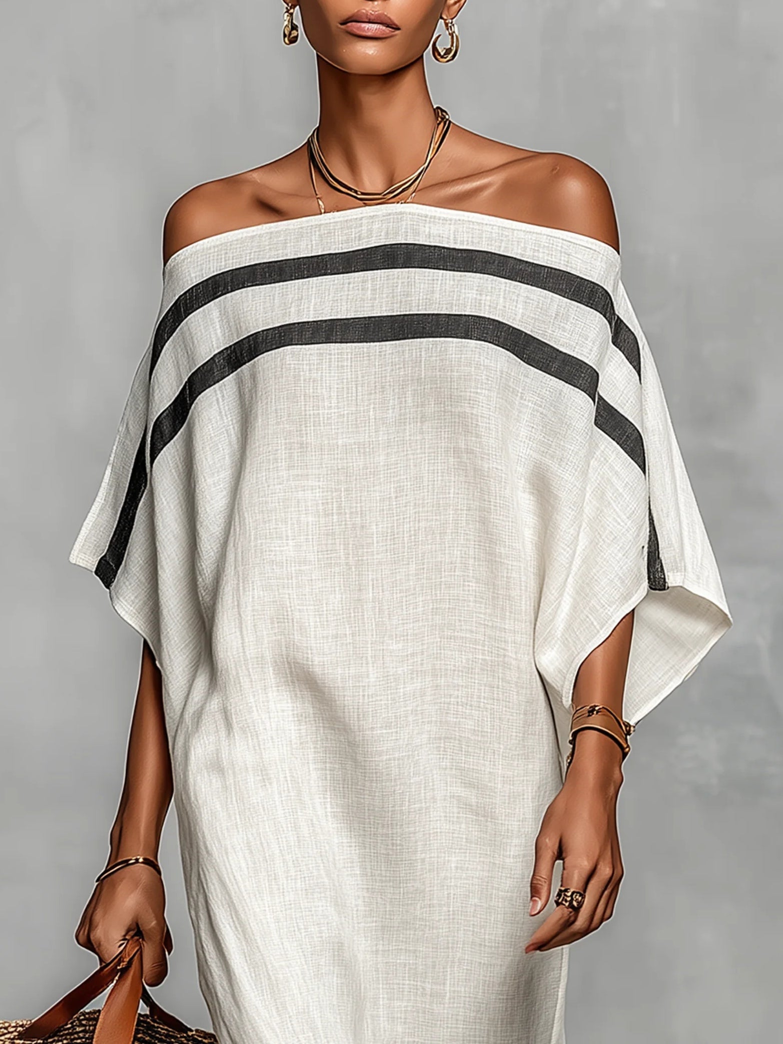 AVELINE™ | VESTIDO MAXI BARDOT CON MANGAS MURCIÉLAGO