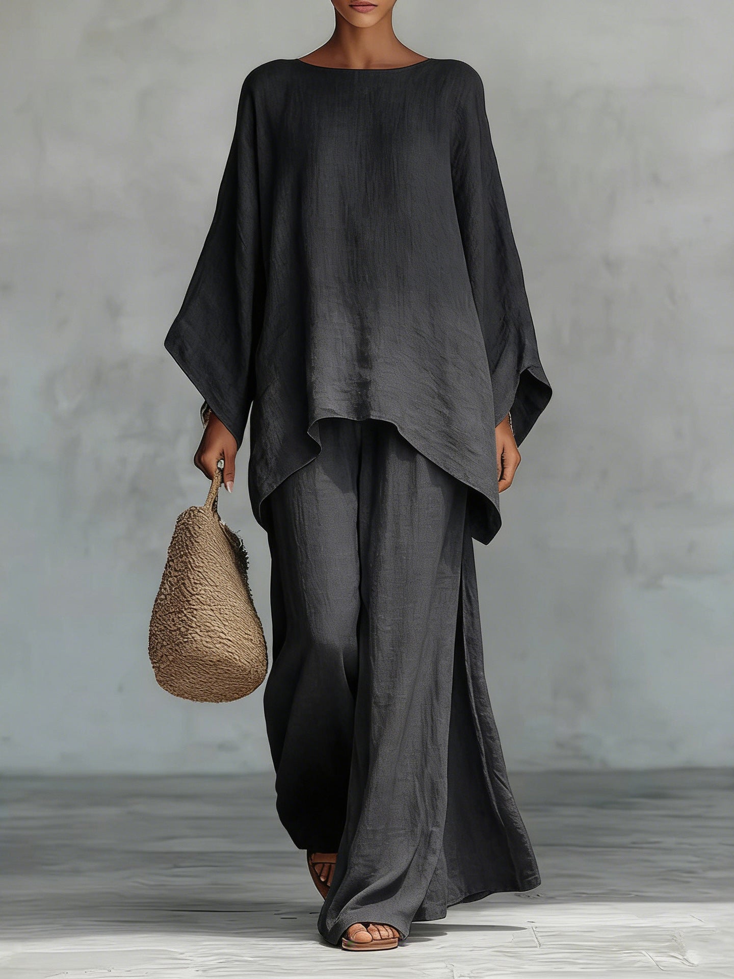 Béatrice - Ensemble minimaliste composé d'un haut et d'un pantalon fluides en lin mélangé