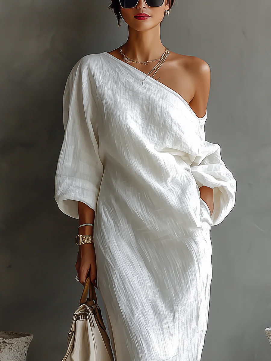 ELISE™ | ELEGANTE VESTIDO LARGO ASIMÉTRICO EN COLOR BLANCO