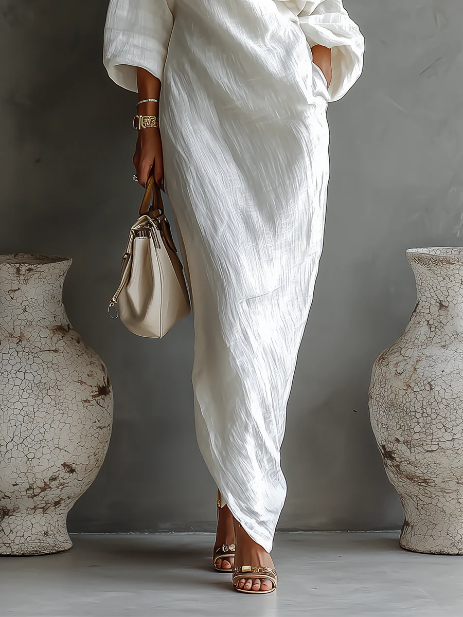 Elise™ | Vestido Maxi Asimétrico en Blanco