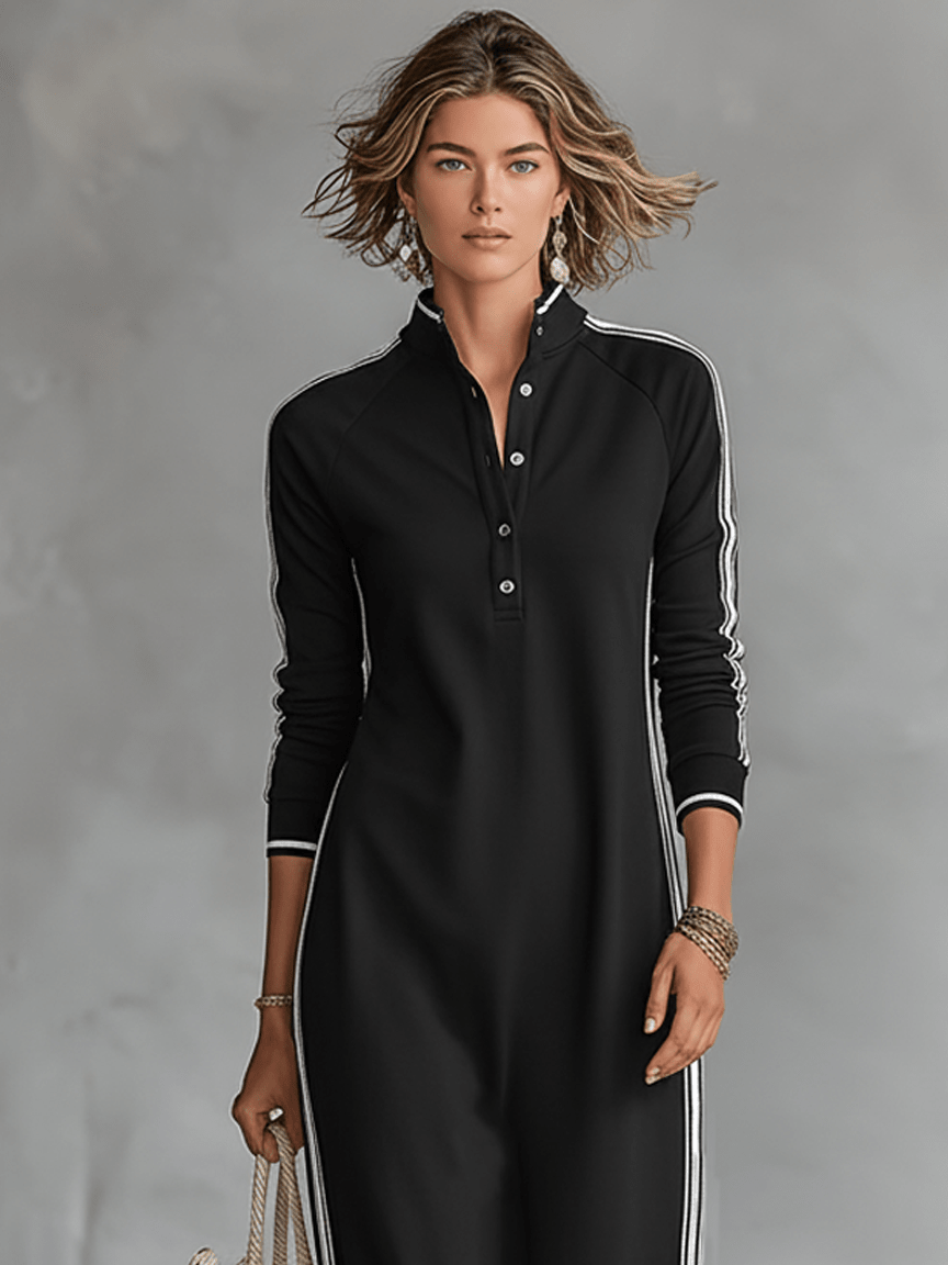 Vestido tipo sudadera con cierre de botones y cuello Vestido largo