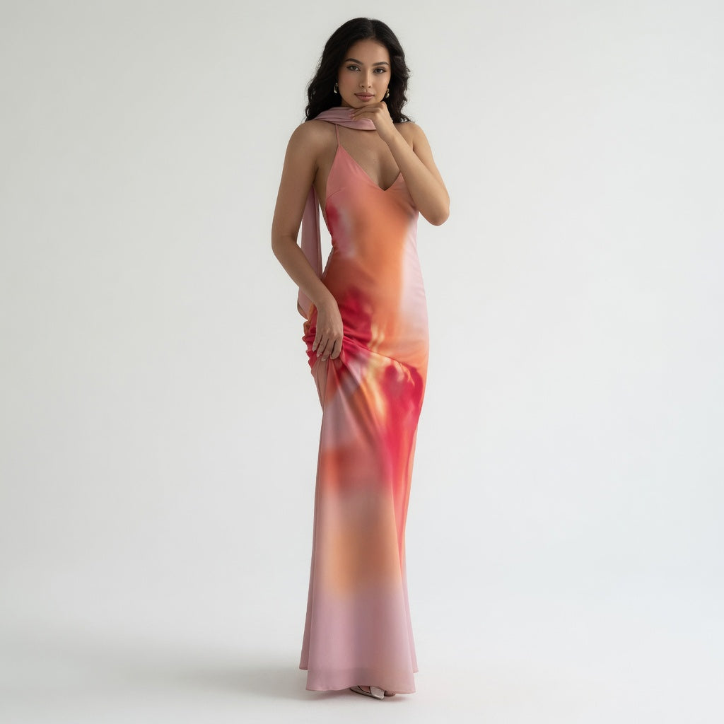 VESTIDO SATINADO DEGRADADO SUNSET