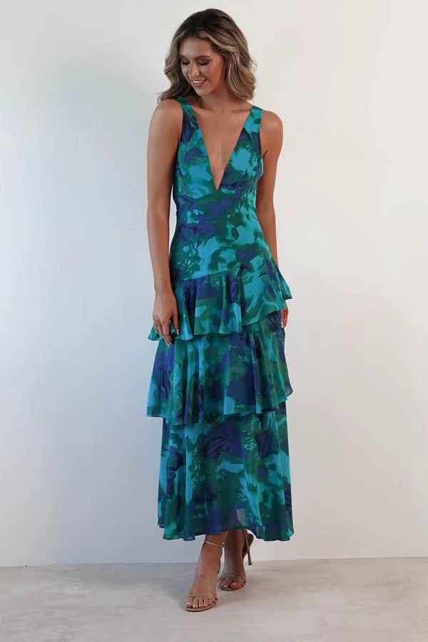LISA | Robe longue à volants fleuris