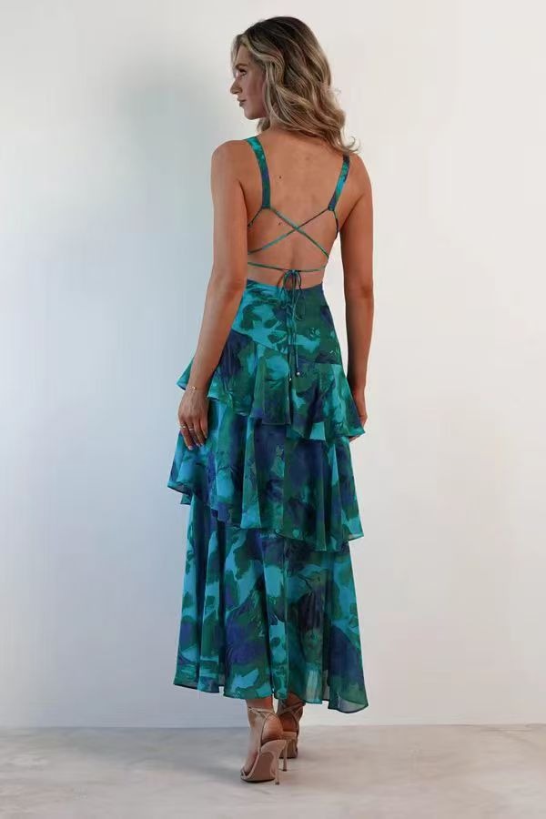LISA | Vestido largo con volantes florales
