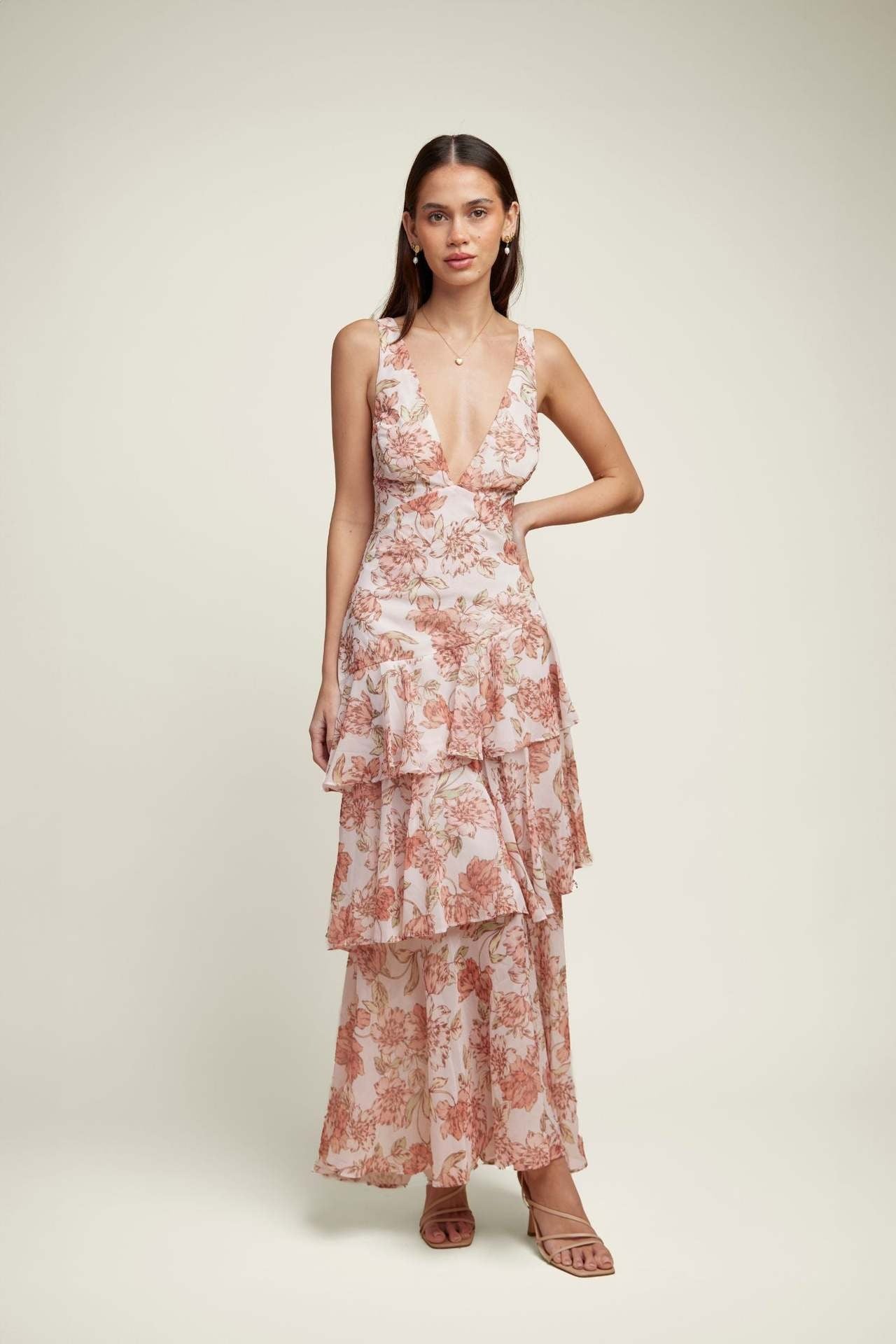 LISA | Robe longue à volants fleuris
